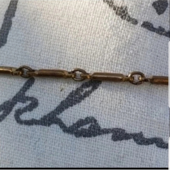 VINTAGE ART DECO BAR LINK CHAIN & ORNATE BLUE AUSTRIAN CRYSTAL PENDANT NECKLACE - Picture 4 of 6